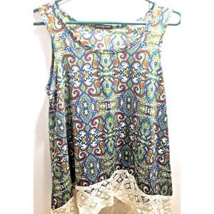 Cha Cha Vente Women Tank Top Multicolor Size PM Petite Med Paisley